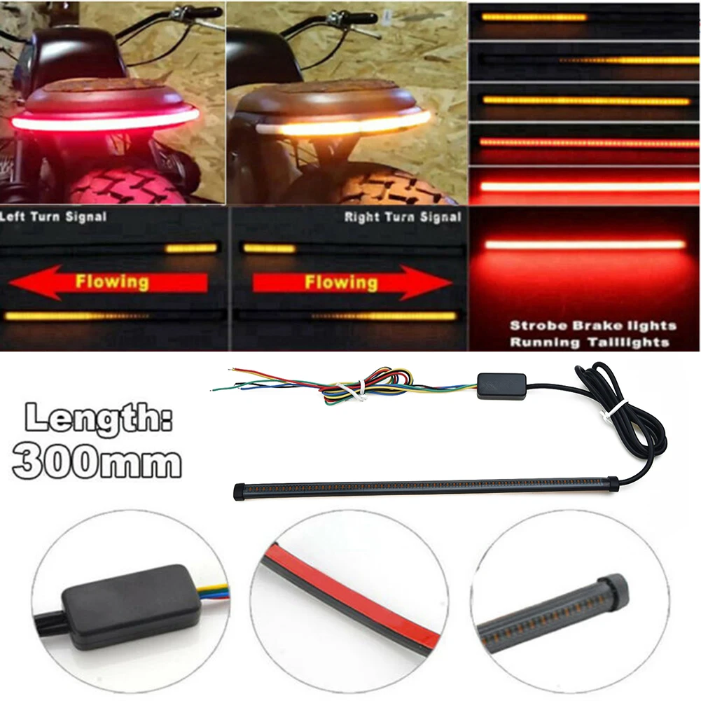 Motorcycle Turn Signal Light Strip Sequential Switchback Moto Flowing Brake Lights LED Taillight DC 12-24V IP67 Waterproof
Motorcycle Turn Signal Light Strip Sequential Switchback Moto Flowing Brake Lights LED Taillight DC 12-24V IP67 Waterproof