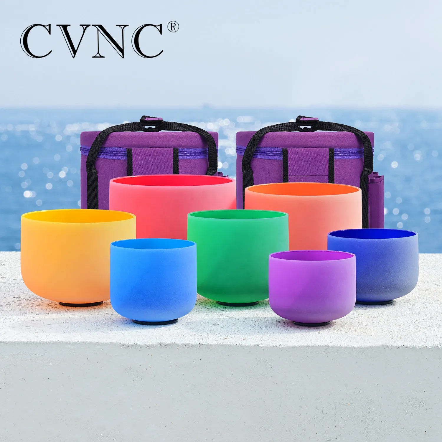 CVNC 6 " 12" Набор из 7 Чакр матового кварца Поющая чаша включает в себя 2 сумки для