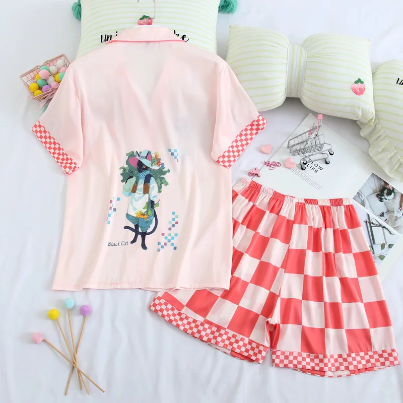 Blue Cartoon Print 2PCS Sleepwear Women New Pajamas Set Short Sleeve Shirt&Shorts Summer Satin Pijamas Suit Casual Home Wear
Blue Cartoon Print 2PCS Sleepwear Women New Pajamas Set Short Sleeve Shirt&Shorts Summer Satin Pijamas Suit Casual Home Wear