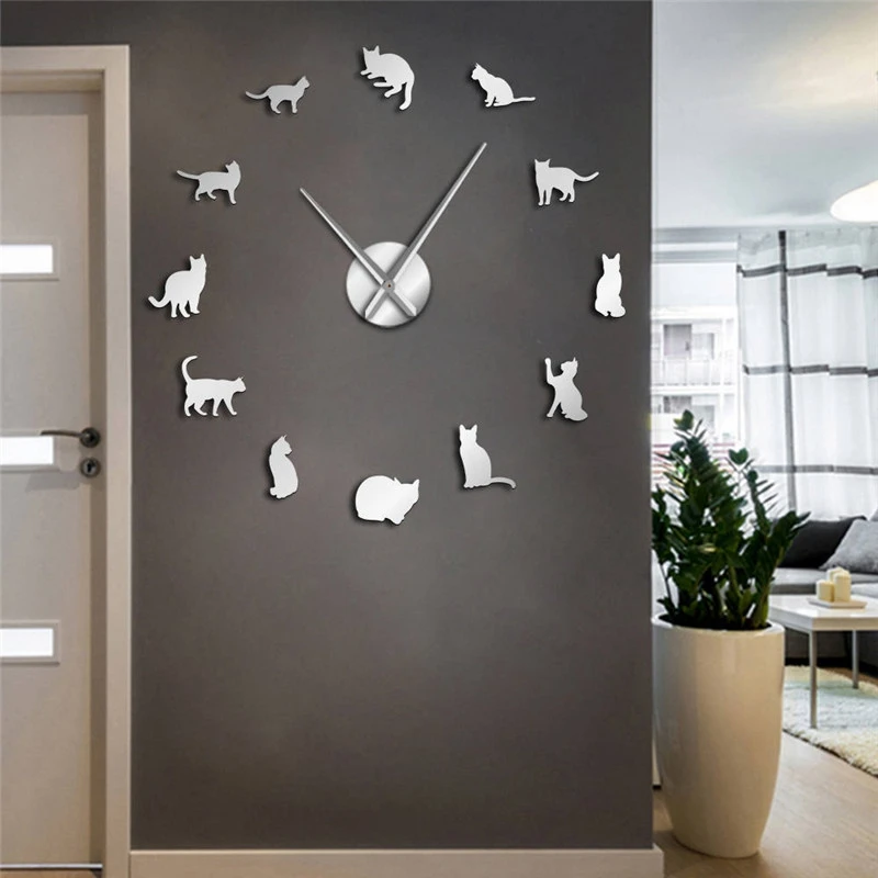 Силуэт кошки настенные художественные котята DIY гигантские часы игривые большая