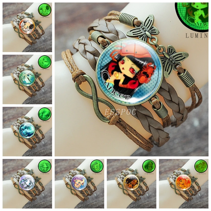 Luminous 12 Constellation Photo Bangle Bracelet Handwoven Brown Leather Bracelet Butterfly Cabochon Glass Accessories Wholesale
Luminous 12 Constellation Photo Bangle Bracelet Handwoven Brown Leather Bracelet Butterfly Cabochon Glass Accessories Wholesale