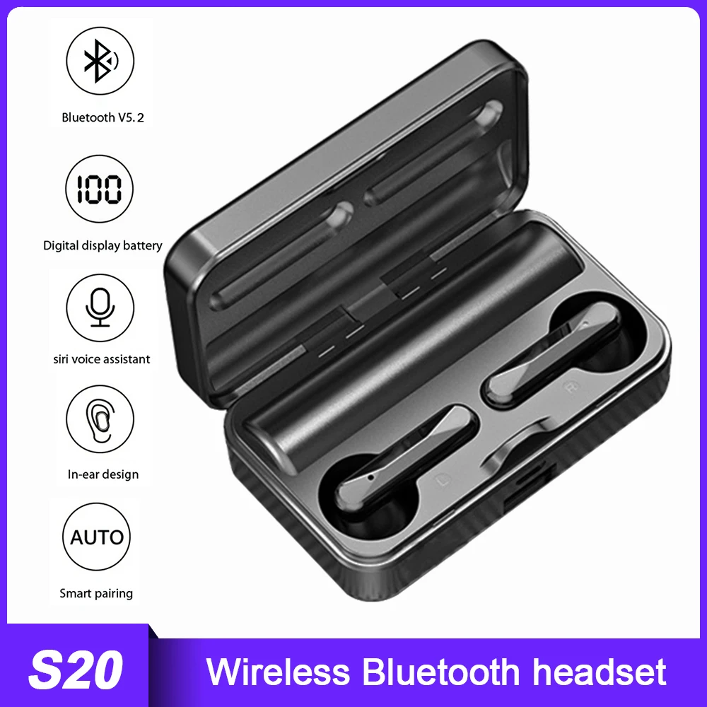 S20 Wireless Bluetooth 5.2 Earphones with LED Power Display Waterproof TWS 9D Noise Reduction Stereo Sound Sports Earbuds
S20 Wireless Bluetooth 5.2 Earphones with LED Power Display Waterproof TWS 9D Noise Reduction Stereo Sound Sports Earbuds