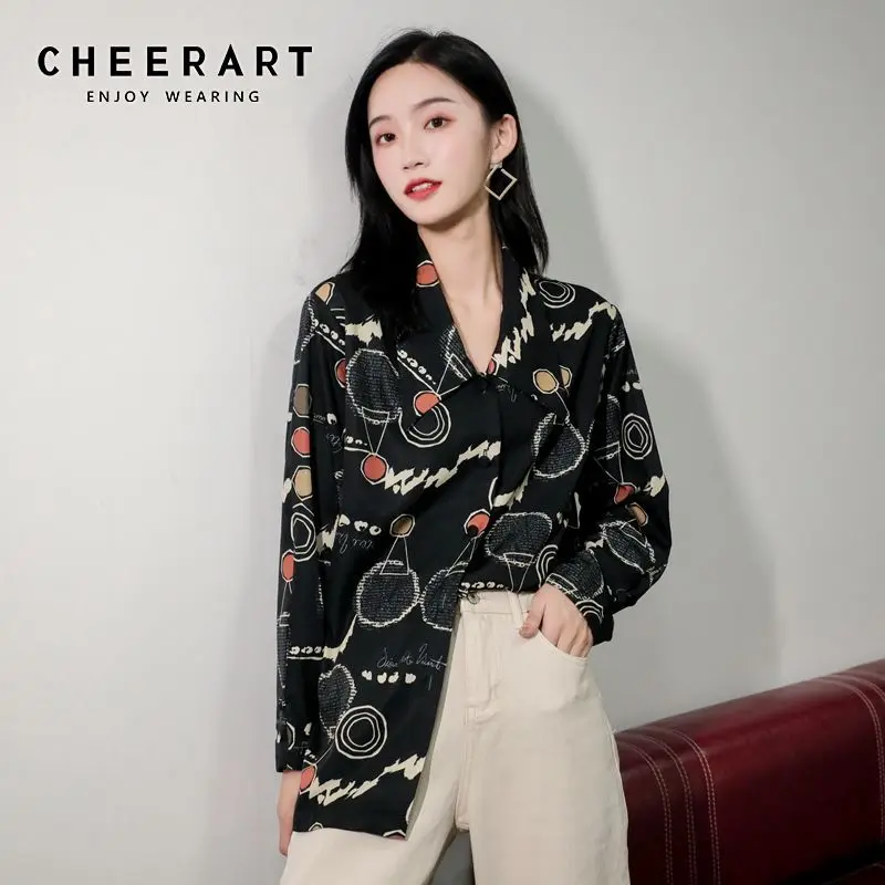 Черные женские топы и блузки с принтом CHEERART Planet рубашки длинными рукавами
