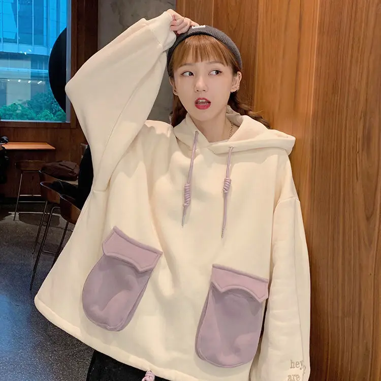 Hoodies Women Winter Plus Velvet Patchwork Kawaii Hoodie Preppy Style Pullovers Long Sleeve Pocket Fashion Harajuku Hoodie
Hoodies Women Winter Plus Velvet Patchwork Kawaii Hoodie Preppy Style Pullovers Long Sleeve Pocket Fashion Harajuku Hoodie
