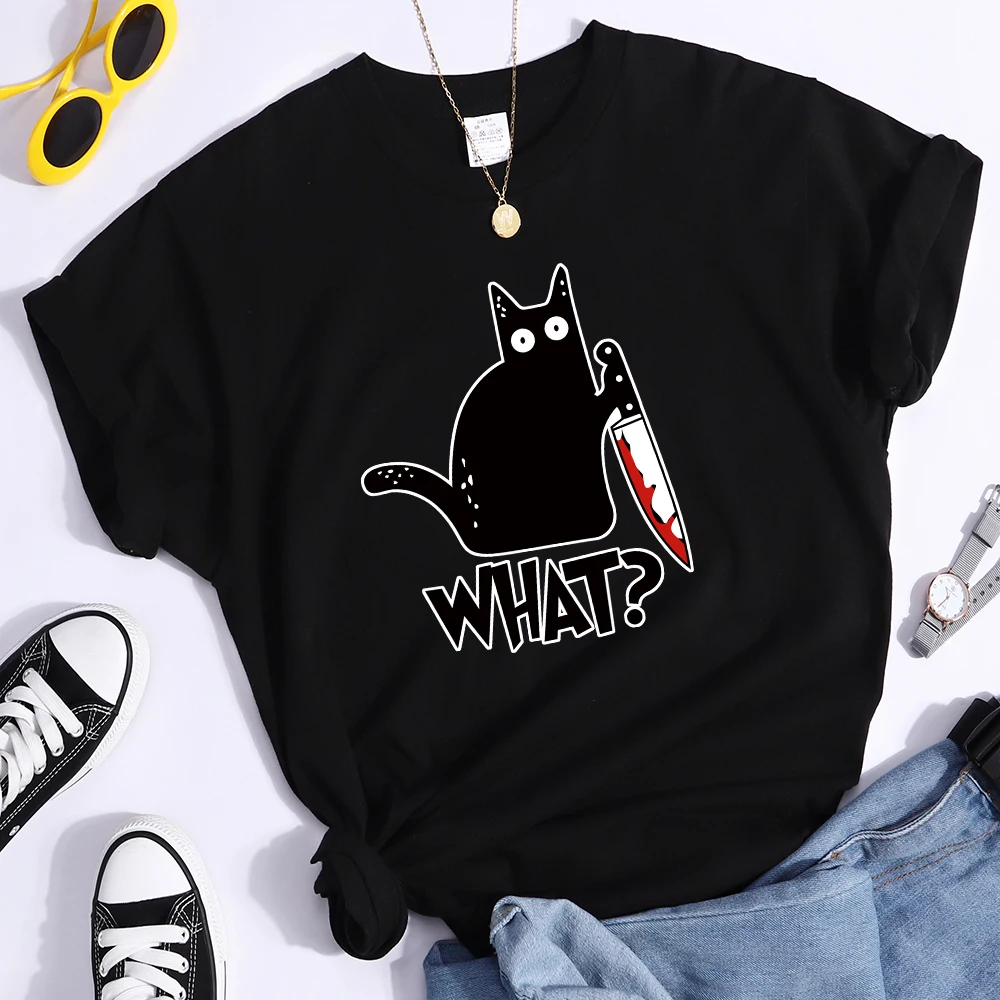 Cartoon Black Cat What Funny Print Short Sleeve T Shirt Women Big Size Fashion T-shirt Women Korean High Quality Tee Top Women
Cartoon Black Cat What Funny Print Short Sleeve T Shirt Women Big Size Fashion T-shirt Women Korean High Quality Tee Top Women