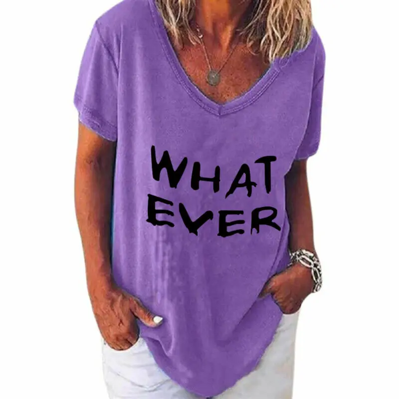 Women Ladies V Neck Printed Edge Short Sleeve T-shirt Summer Casual Tee Tops