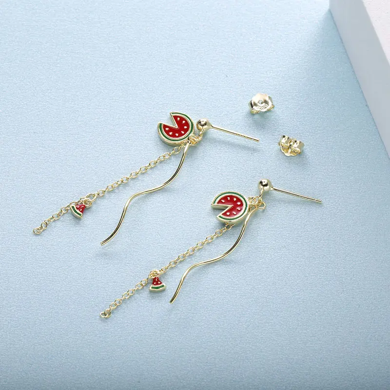 Moonmory 100% 925 Sterling Silver Watermelon Slice Tassel Earrings For Women Fruit Pendant Curve Chain Piercing Earrings Jewelry
Moonmory 100% 925 Sterling Silver Watermelon Slice Tassel Earrings For Women Fruit Pendant Curve Chain Piercing Earrings Jewelry