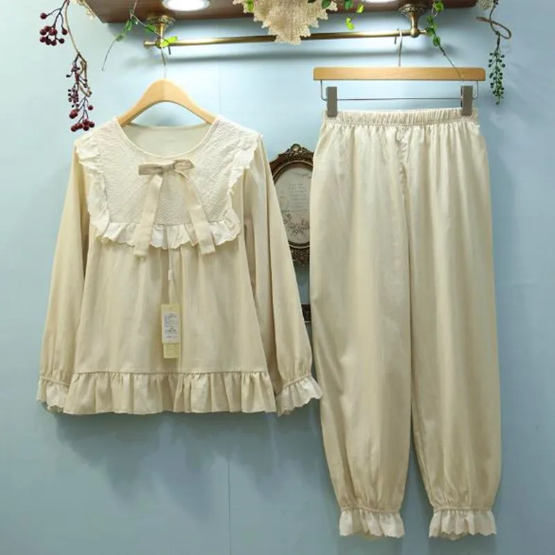 Retro new pijamas sweet princess sleepwear set autumn winter pajamas women palace cotton night wear suit women's home clothes
Retro new pijamas sweet princess sleepwear set autumn winter pajamas women palace cotton night wear suit women's home clothes