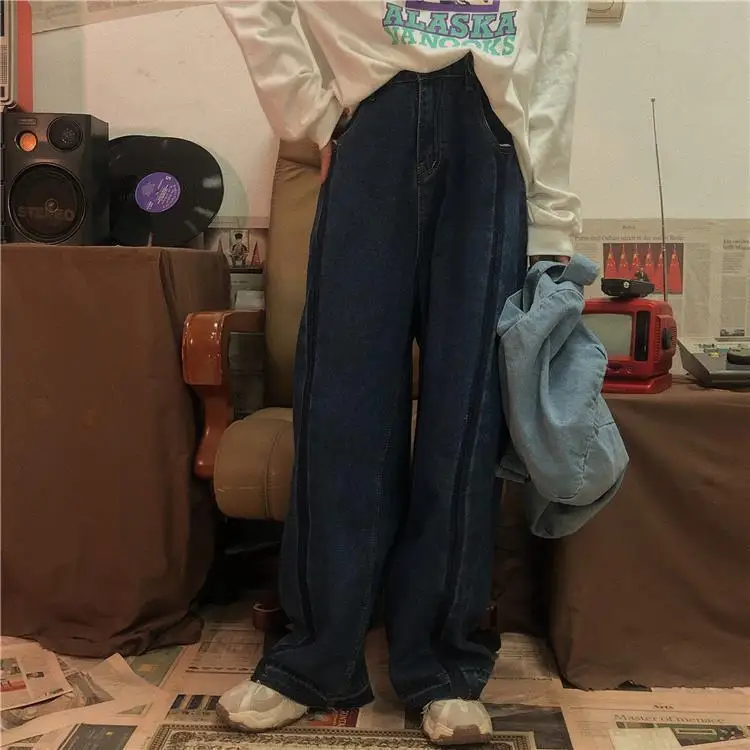 2020 Autumn Women women Light Blue Denim Trousers Vintage Wide Leg Korean Straight Long High Waist Jean Casual Loose Pants E356 
2020 Autumn Women women Light Blue Denim Trousers Vintage Wide Leg Korean Straight Long High Waist Jean Casual Loose Pants E356