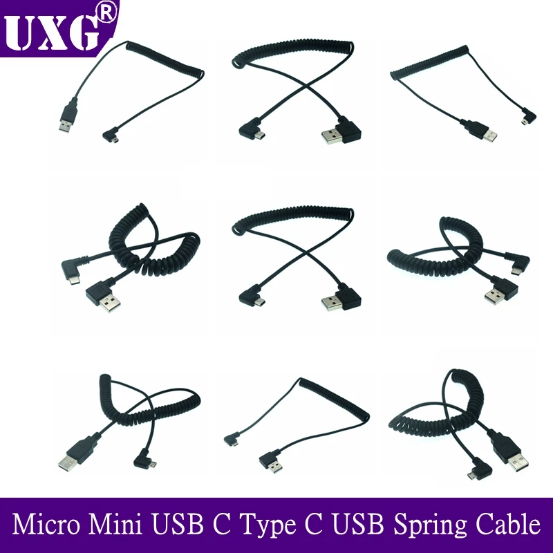 90 degree Left Right Angled 2A Spring USB Cable Micro Mini USB C Type C Fast Charging Cable USB C Phone Charger Cord Cable 1.2m
90 degree Left Right Angled 2A Spring USB Cable Micro Mini USB C Type C Fast Charging Cable USB C Phone Charger Cord Cable 1.2m