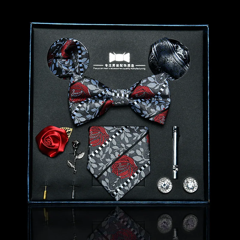 

Tie Men's Bow Tie Business Career 8-piece Gift Box Suit for Boyfriend Elder's Gift 7cm Jacquard Gifts for Men pocket square