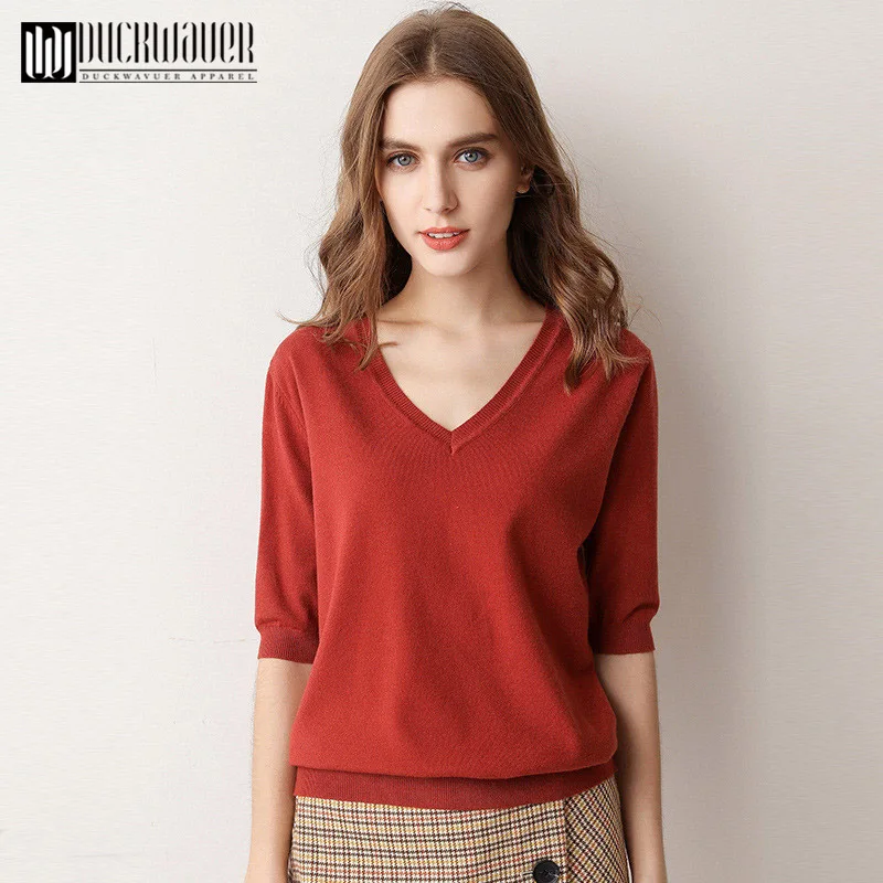 Duckwaver V-neck knitted Tops women sweater Spring and autumn loose wild sweater Short sleeve sweater Slim Pullover
Duckwaver V-neck knitted Tops women sweater Spring and autumn loose wild sweater Short sleeve sweater Slim Pullover