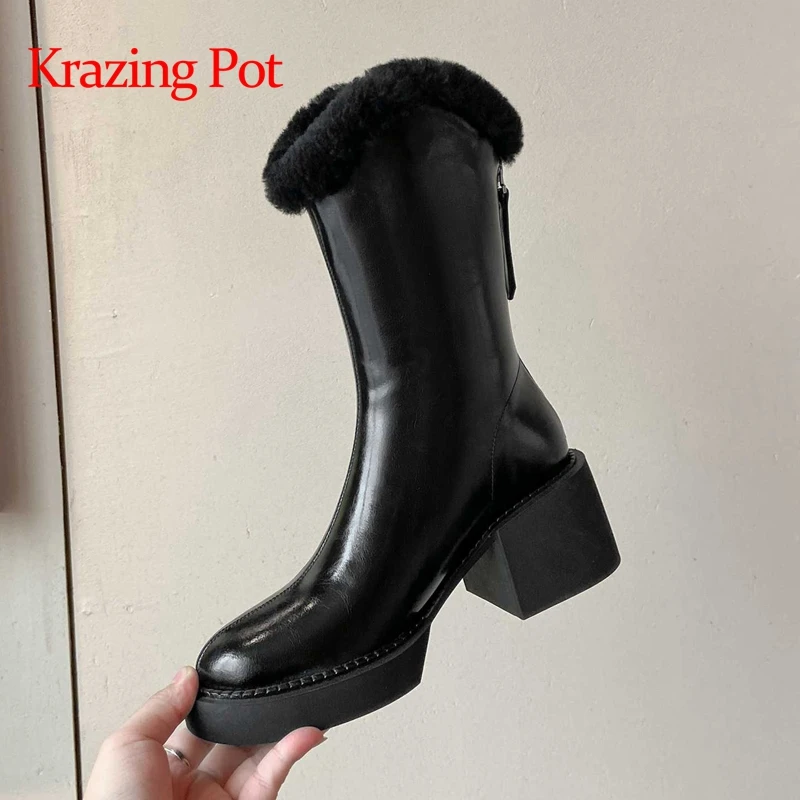 Krazing pot cow split leather round toe high heels snow boots three colors fashion winter warm gentlewomem mid-calf boots L40
Krazing pot cow split leather round toe high heels snow boots three colors fashion winter warm gentlewomem mid-calf boots L40