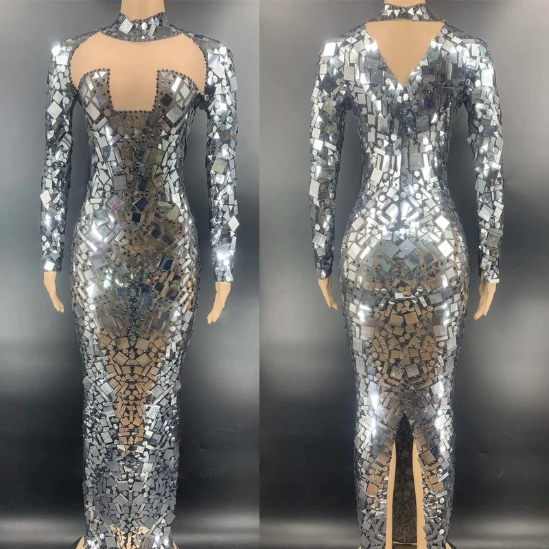 Блестящее серебристое длинное платье с зеркальной сеткой для празднования дня рождения, прозрачное платье с блестками для выпускного вече... 
Блестящее серебристое длинное платье с зеркальной сеткой для празднования дня рождения, прозрачное платье с блестками для выпускного вече...