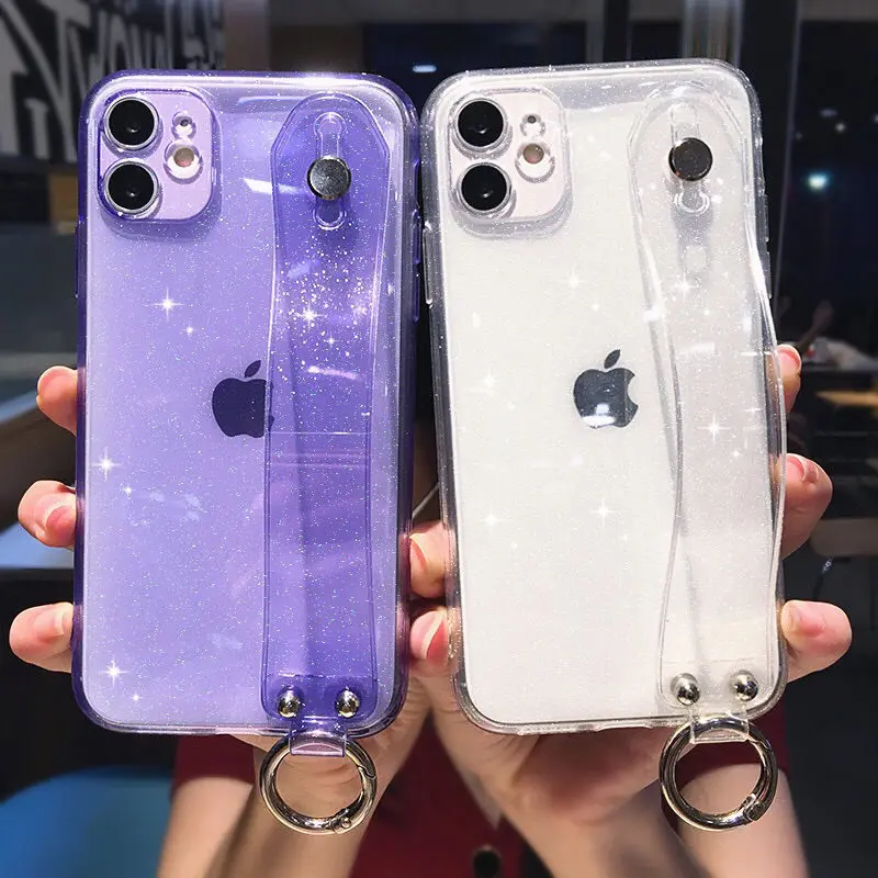 Прозрачный блестящий чехол на запястье для iPhone 11 11Pro Max XR XS X 7 8 Plus 12Pro SE 2 12 подставка