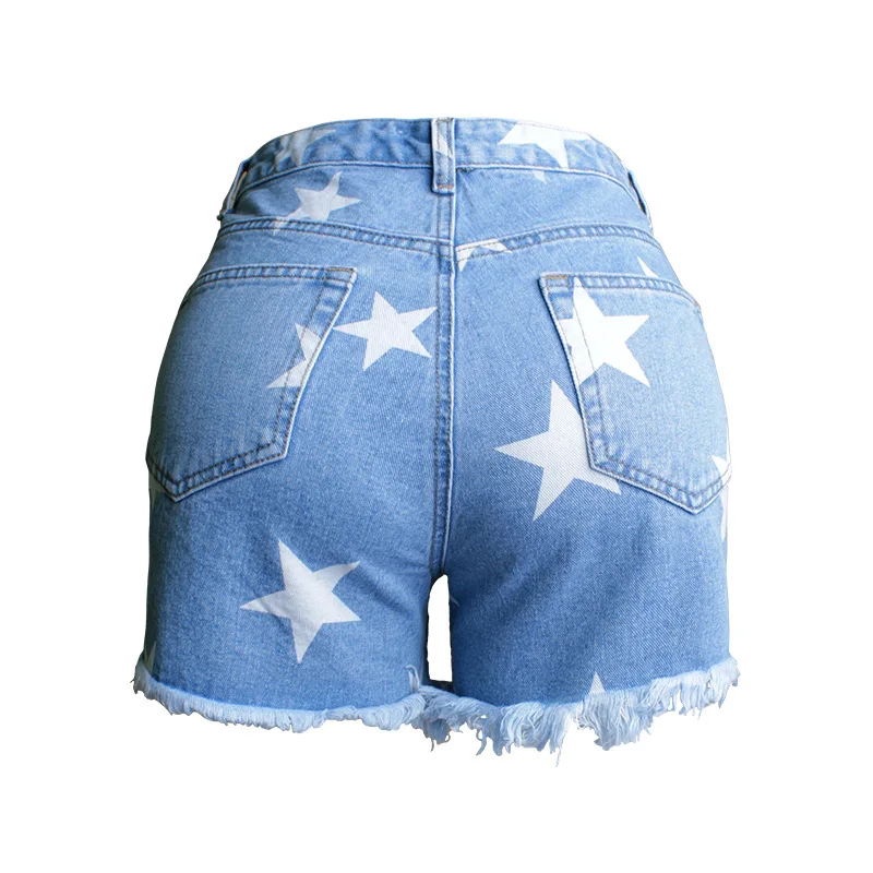 2020, Summer New Women'S Denim Shorts Ripped Shorts Star Print
2020, Summer New Women'S Denim Shorts Ripped Shorts Star Print