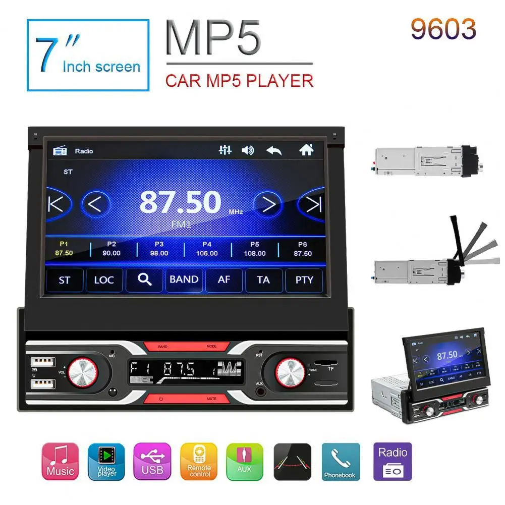 MP5-плеер с выдвижным экраном 50% дюйма, FM, AM, RDS, мультимедийный проигрыватель для автомобилей, 9603
MP5-плеер с выдвижным экраном 50% дюйма, FM, AM, RDS, мультимедийный проигрыватель для автомобилей, 9603