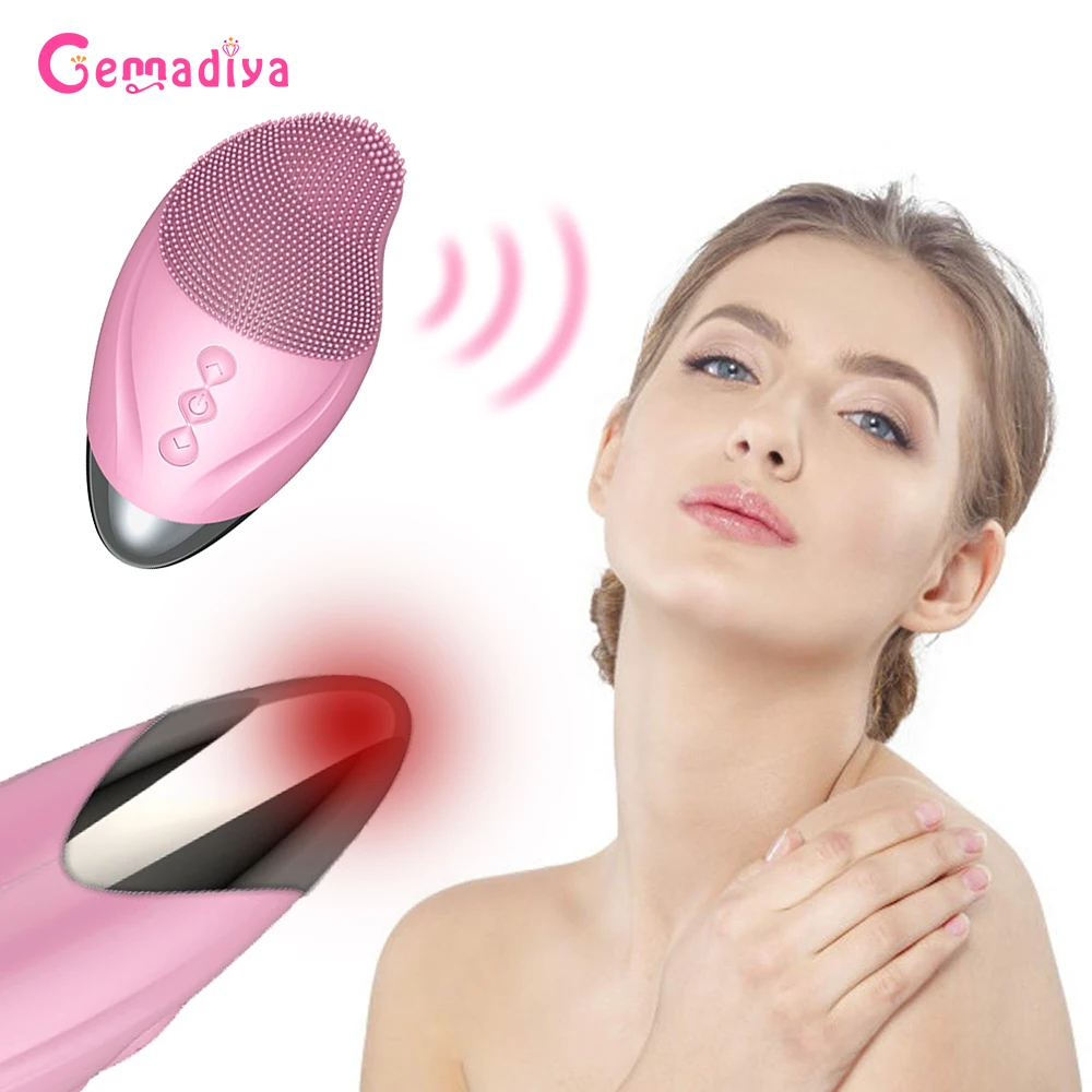 

Electric Face Cleansing Brush Warm Eyes Massage Eye wrinkles Soft Silicone Face Cleanser Brush Sonic Vibration Pore Cleanser