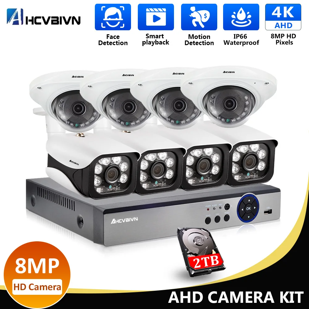 H.265 8CH 4K CCTV System 8MP AHD CVI indoor IP66 Metal Camera Security Surveillance Video Night Vision Camera System Set 2TB HDD
H.265 8CH 4K CCTV System 8MP AHD CVI indoor IP66 Metal Camera Security Surveillance Video Night Vision Camera System Set 2TB HDD