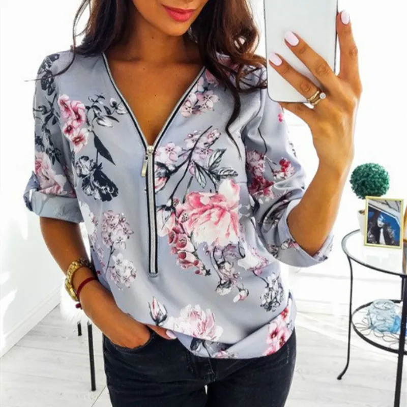 Zipper V-Neck Shirt S-5XL Plus Size Tops Work Women Blouses Cotton New Fashion Fit Vintage Floral Print Shirts Dot Mujer Blusas
Zipper V-Neck Shirt S-5XL Plus Size Tops Work Women Blouses Cotton New Fashion Fit Vintage Floral Print Shirts Dot Mujer Blusas