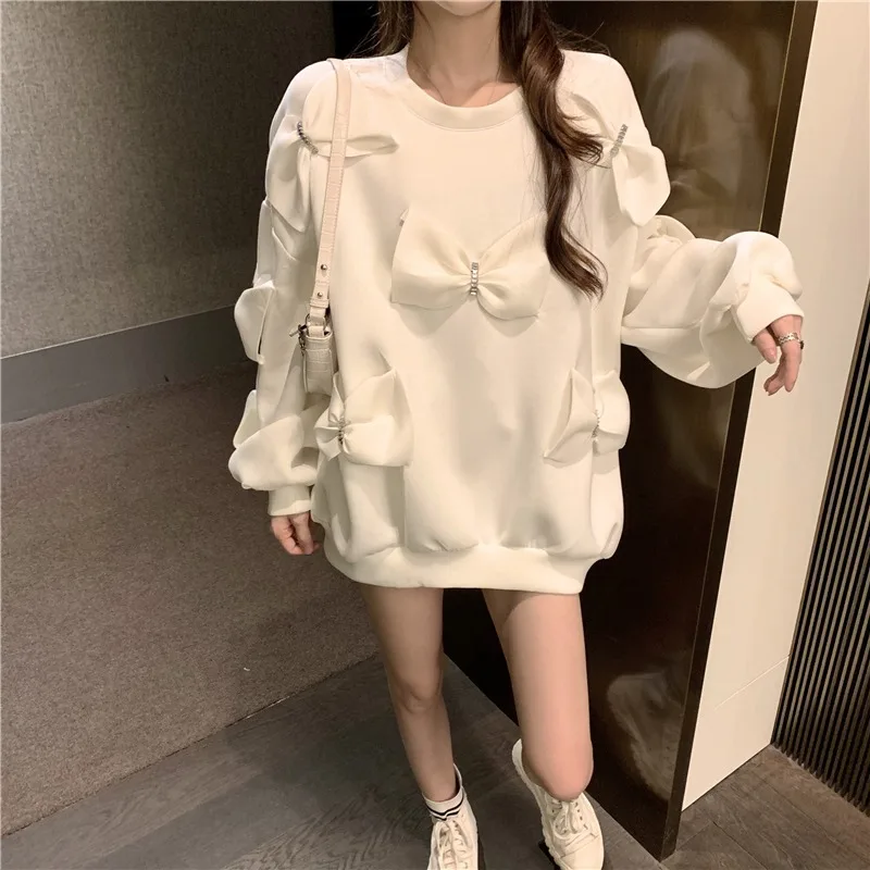 Female Long Sleeve Solid Color Korean Sweatshirt Women Sweet Rhinestone Bow Cotton Loose and Thin Fall Winter White Pullovers
Female Long Sleeve Solid Color Korean Sweatshirt Women Sweet Rhinestone Bow Cotton Loose and Thin Fall Winter White Pullovers