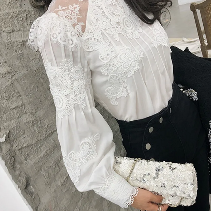Summer Casual Solid Lace Hollow Out Women Shirt Stand Collar Puff Sleeve Slim Plus Size Female Top Clothing 2020 New
Summer Casual Solid Lace Hollow Out Women Shirt Stand Collar Puff Sleeve Slim Plus Size Female Top Clothing 2020 New