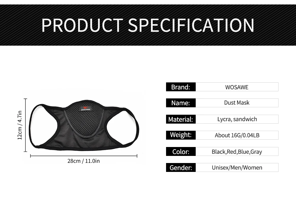 WOSAWE Motorcycle Breathable Face Mask Mountain Bike Mask Can be washed and reused dust-proof Running Sports Mask
WOSAWE Motorcycle Breathable Face Mask Mountain Bike Mask Can be washed and reused dust-proof Running Sports Mask