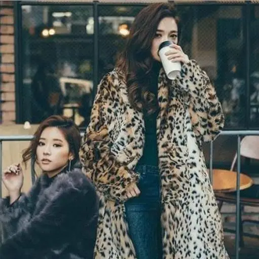 Clobee Women faux fur Coats 2019 Sexy Ladies Outerwear Leopard Printed Fake Rabbit Vintage Thicken Warm Winter Jacket G773 | Женская