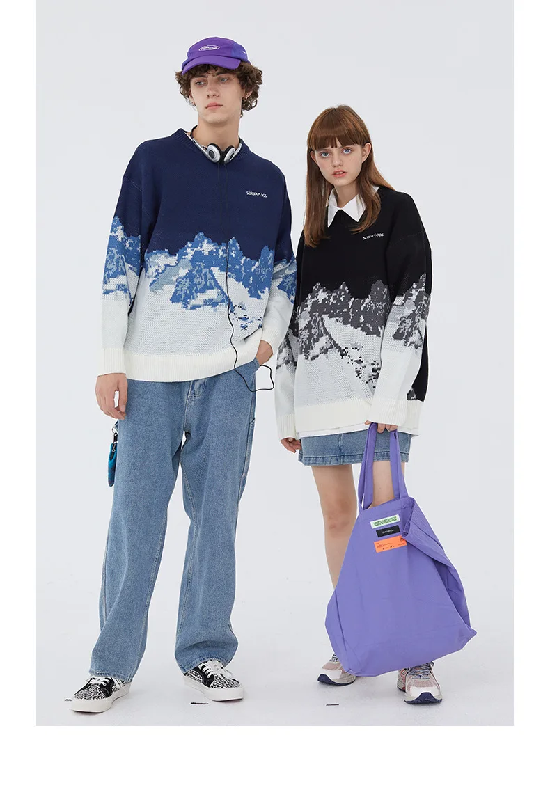 Casual Pullover Men Hip Hop Streetwear Knitted Sweater Snow Moutain Embroidery Sweater Men Harajuku Vintage Woman Sweaters Tops
Casual Pullover Men Hip Hop Streetwear Knitted Sweater Snow Moutain Embroidery Sweater Men Harajuku Vintage Woman Sweaters Tops