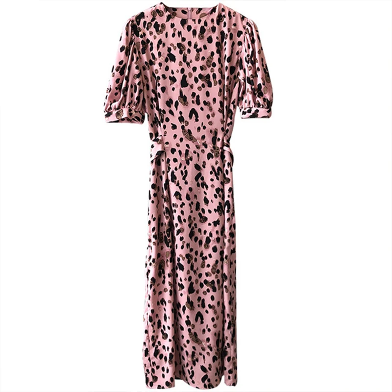 Summer Women's Vintage French Style Lantern Sleeve Long Dress Leopard Printed O Neck Loose Casual Pink Dresses With Belt D13403X
Summer Women's Vintage French Style Lantern Sleeve Long Dress Leopard Printed O Neck Loose Casual Pink Dresses With Belt D13403X