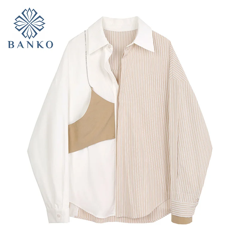 2021 Spring Autumn Women Blouses Korean Retro Striped Splicing Chain Long Sleeve Fashion Tops Chic Shirts Blusas Roupa Feminina
2021 Spring Autumn Women Blouses Korean Retro Striped Splicing Chain Long Sleeve Fashion Tops Chic Shirts Blusas Roupa Feminina