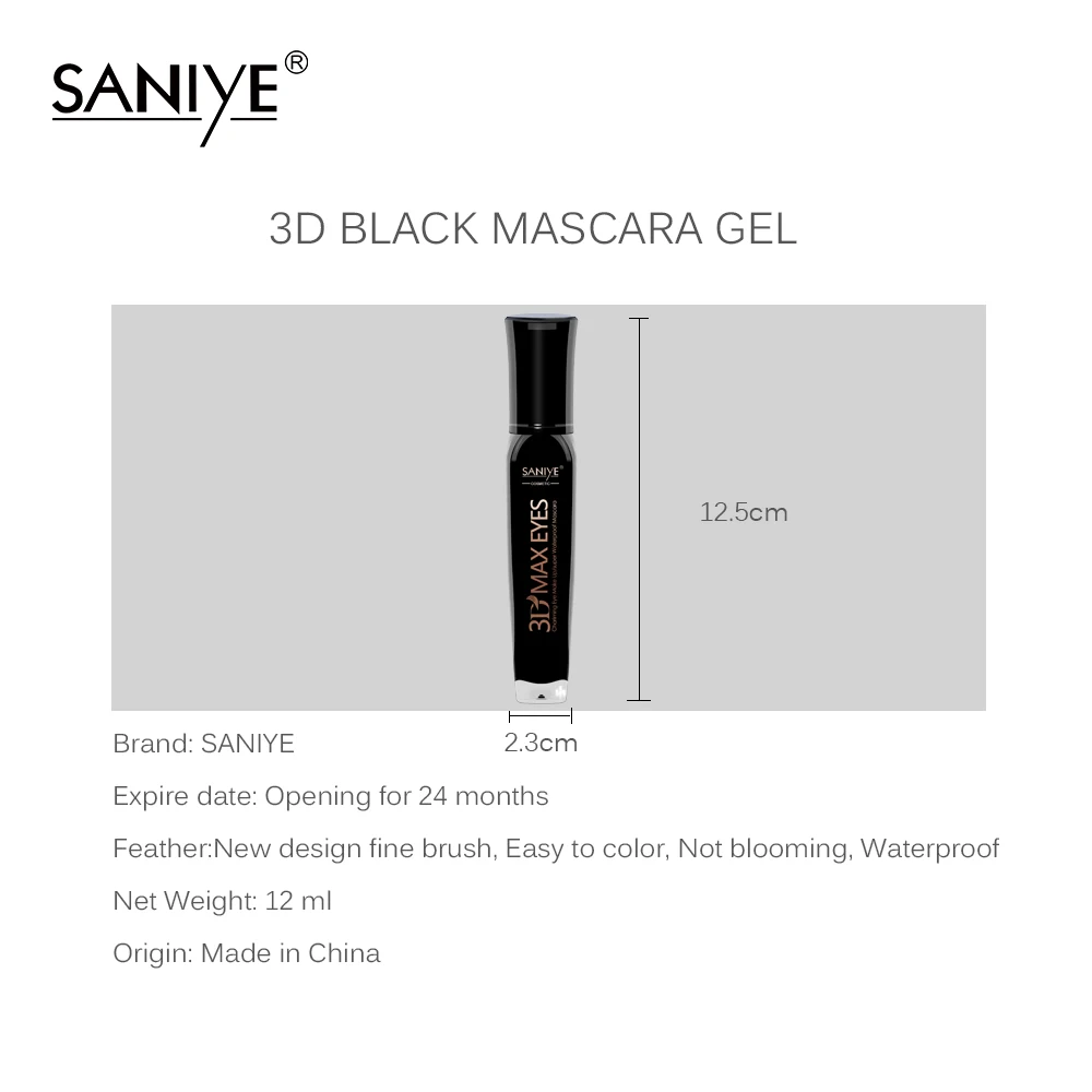 SANIYE 3D Mascara Lengthening Black Lash Eyelash Extension Eye Lashes Brush Beauty Makeup Long-wearing Black Mascara M1032
SANIYE 3D Mascara Lengthening Black Lash Eyelash Extension Eye Lashes Brush Beauty Makeup Long-wearing Black Mascara M1032