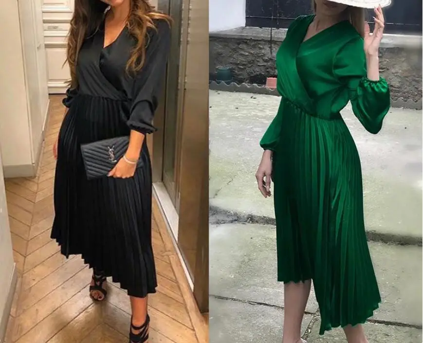 Lady Vintage Elegant Pleated Long Dress Vestidos Autumn Summer Women Bandeau Long Sleeve V-neck Sexy Dresses Evening Party Dress
Lady Vintage Elegant Pleated Long Dress Vestidos Autumn Summer Women Bandeau Long Sleeve V-neck Sexy Dresses Evening Party Dress