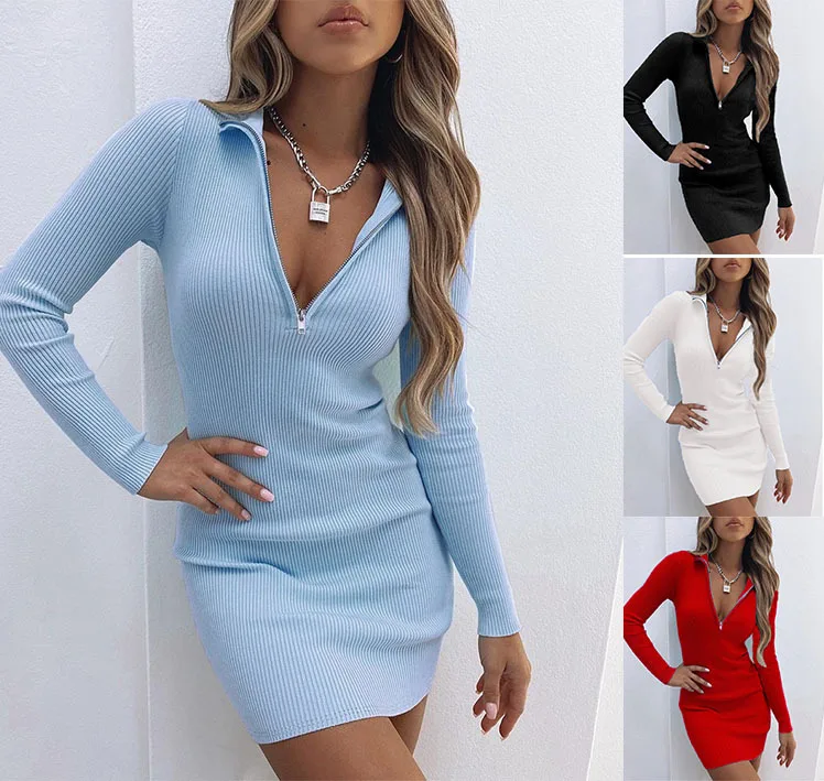 Autumn Elegant Ribbed Knitted Dress Women 2022 New Fashion Lapel Zipper High Waist Mini Dress Ladies Long Sleeve Bottomed Dress
Autumn Elegant Ribbed Knitted Dress Women 2022 New Fashion Lapel Zipper High Waist Mini Dress Ladies Long Sleeve Bottomed Dress