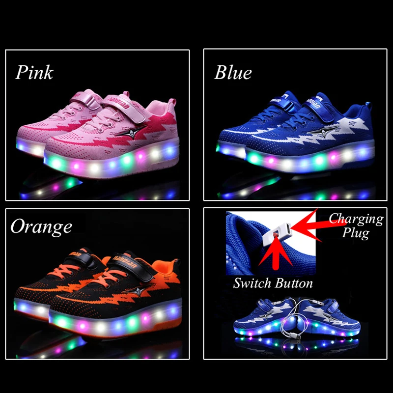 Luminous Sneaker with Wheels USB Charging Two Wheels Sneakers for Children with Lighting Glowing Sneakers boys krasovki rollers
Luminous Sneaker with Wheels USB Charging Two Wheels Sneakers for Children with Lighting Glowing Sneakers boys krasovki rollers