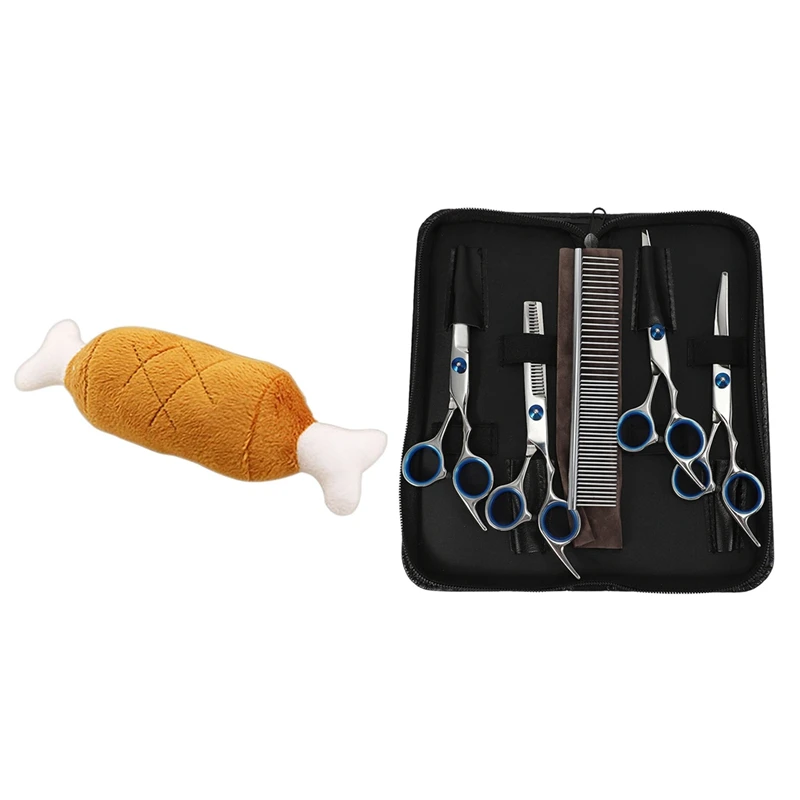 Pet Plush Chicken Leg Sounding Toy with 7 Inch Pet Grooming Straight Curved Dog Cat Cutting Thinning Shears Kit
Pet Plush Chicken Leg Sounding Toy with 7 Inch Pet Grooming Straight Curved Dog Cat Cutting Thinning Shears Kit