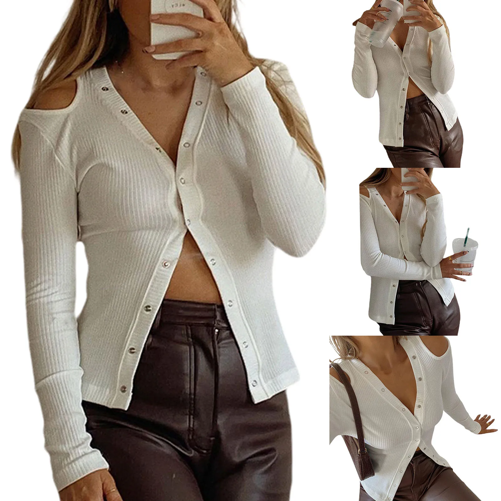Autumn Women Strapless Shirt with Button Decoration Sexy Style Skinny Fit Spring Clothing
Autumn Women Strapless Shirt with Button Decoration Sexy Style Skinny Fit Spring Clothing
