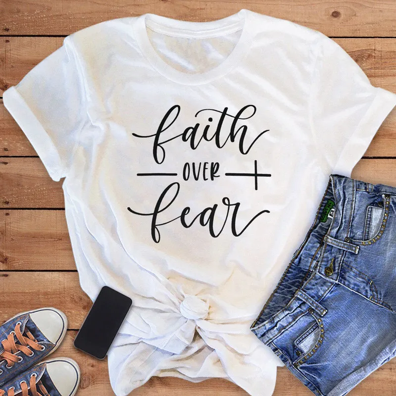 Faith Over Fear футболка для христианина религия одежда женское рубашка Графический