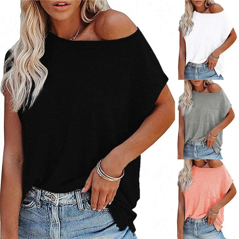 2021 Women's T-shirts Summer Fashion Solid Color Pocket Off Shoulder Tops Round Neck Short Sleeve Female's Trendy T-shirt New 
2021 Women's T-shirts Summer Fashion Solid Color Pocket Off Shoulder Tops Round Neck Short Sleeve Female's Trendy T-shirt New
