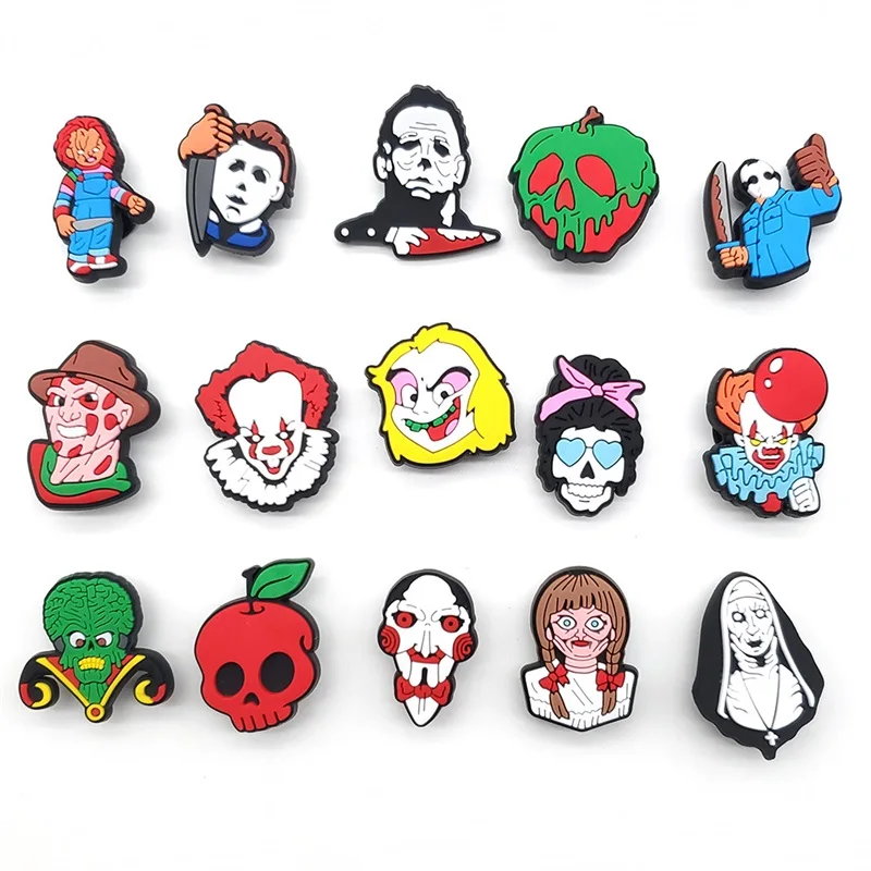 

1Pcs Halloween Horror Funny Characters Shoe Accessories Shoe Charms Decoration Fit Croc Jibz Wristbands Kids Boy Party Gift