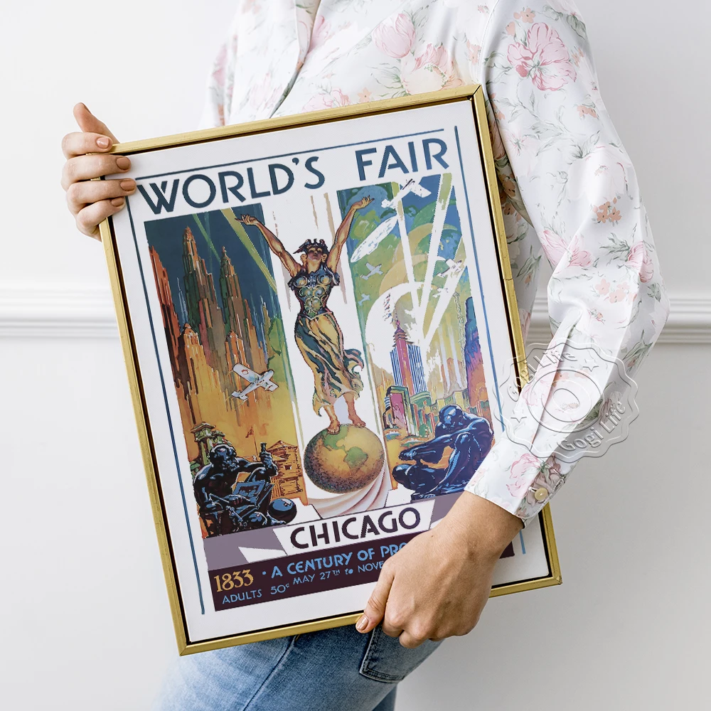 Chicago World's Fair Advertisement Prints Poster, Woman On Globe Canvas Painting, A Century Of Progress Vintage Wall Picture
Chicago World's Fair Advertisement Prints Poster, Woman On Globe Canvas Painting, A Century Of Progress Vintage Wall Picture