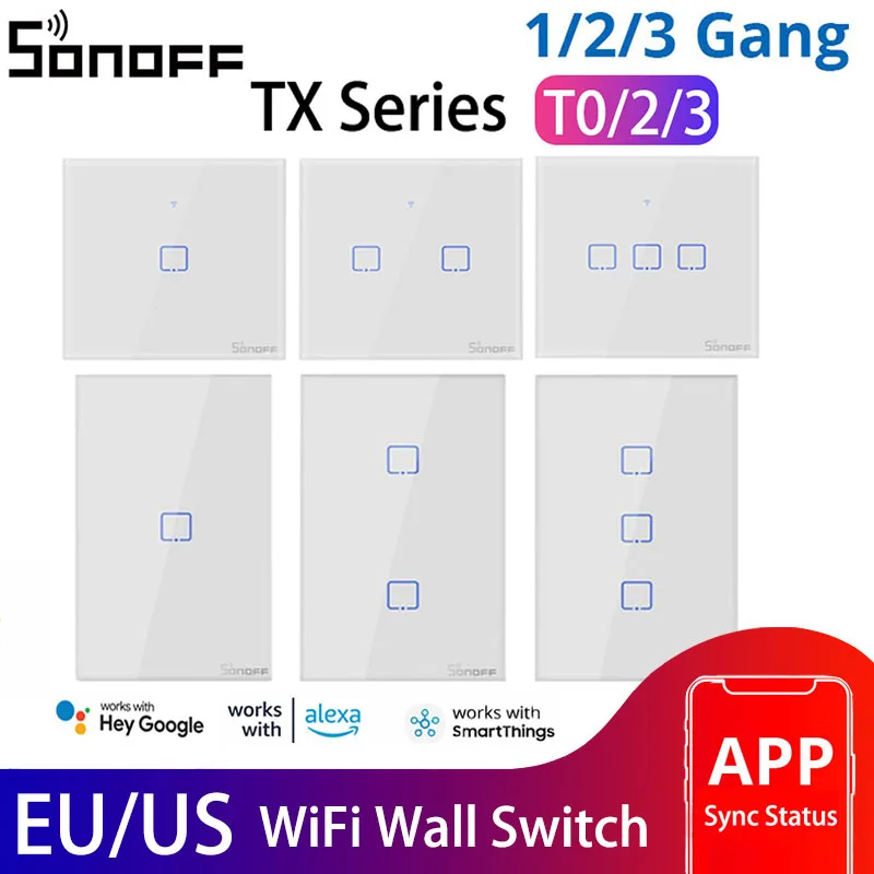 

Sonoff T0 Tx ЕС/США T0/T2/T3 1/2/3 кнопочный Wi-Fi переключатель Sonoff Ewelink умный дом настенный сенсорный переключатель Alexa Google Home Голосовое управление