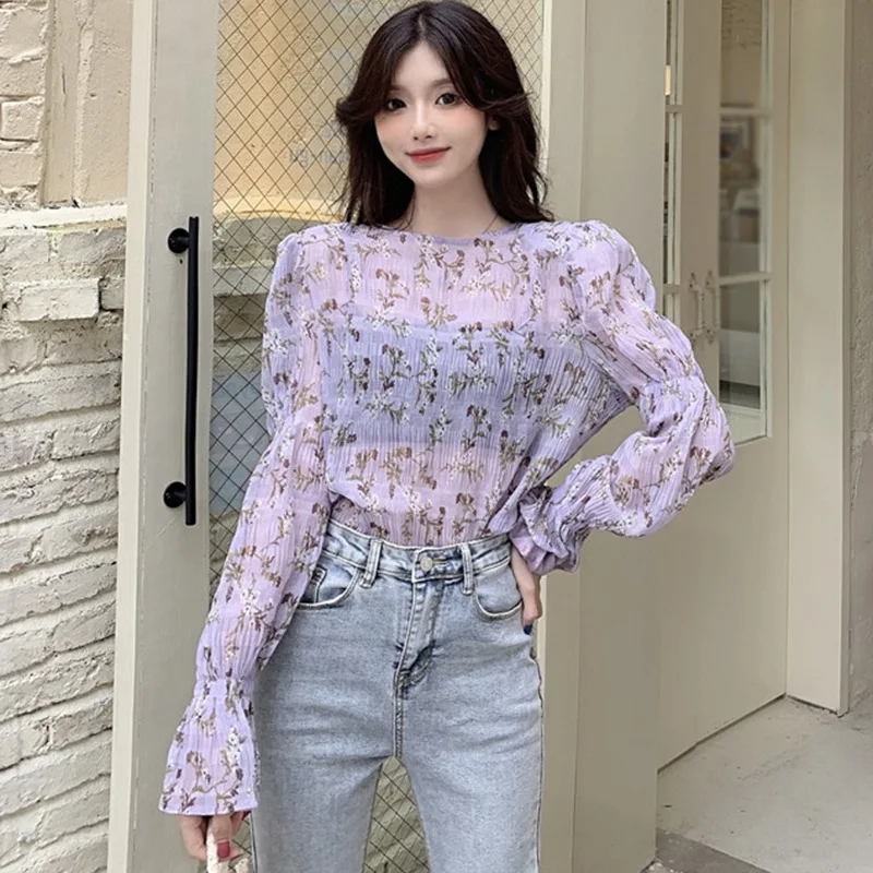 Autumn Elegant Sweet Flare Sleeves Chiffon Blouses Summer Fall Plus Size Tops Women's Sexy Perspective Floral Print Shirt
Autumn Elegant Sweet Flare Sleeves Chiffon Blouses Summer Fall Plus Size Tops Women's Sexy Perspective Floral Print Shirt