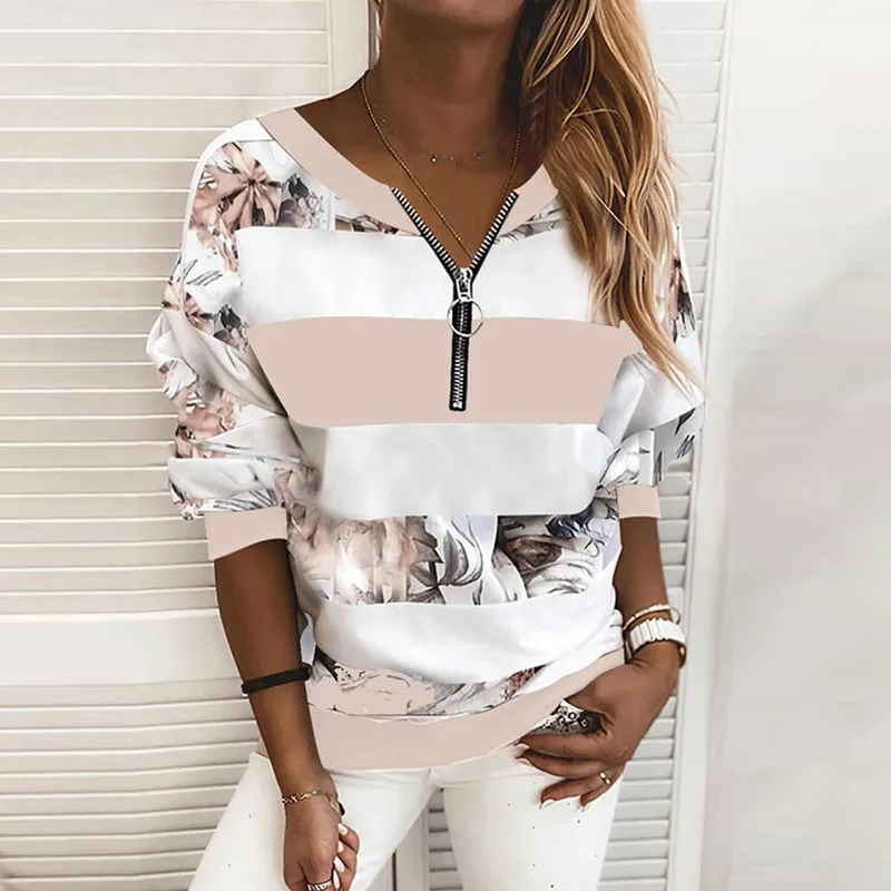 Hoodies Women 2021 Striped Floral Print V-neck Stitching Zip Long Sleeve Pullover Sweatshirt Women Hoodie
Hoodies Women 2021 Striped Floral Print V-neck Stitching Zip Long Sleeve Pullover Sweatshirt Women Hoodie