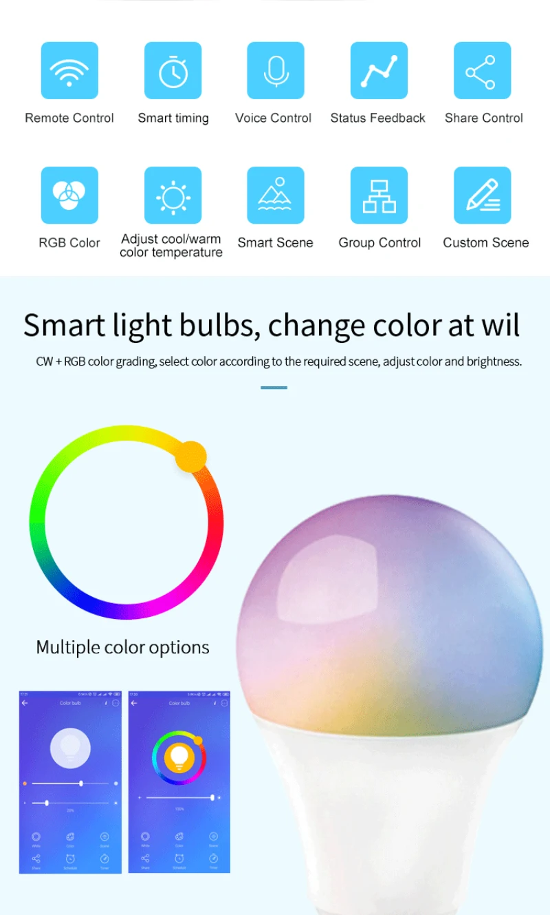 EWelink Smart Light Bulb LED Lamp 9W RGB+CCT Dimmable WIFI Smart Light Bulb Voice Control Work With Alexa Google Home
EWelink Smart Light Bulb LED Lamp 9W RGB+CCT Dimmable WIFI Smart Light Bulb Voice Control Work With Alexa Google Home