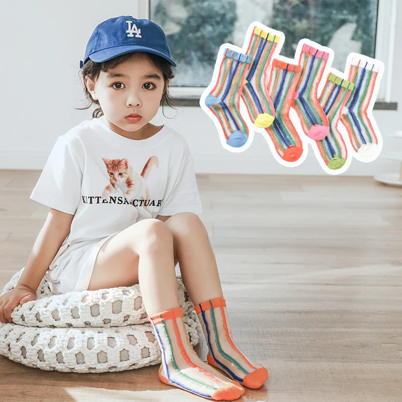 Модные Разноцветные летние носки в полоску с кристаллами для девочек, тонкие прозрачные дышащие детские носки для девочек 1-7 лет
Модные Разноцветные летние носки в полоску с кристаллами для девочек, тонкие прозрачные дышащие детские носки для девочек 1-7 лет