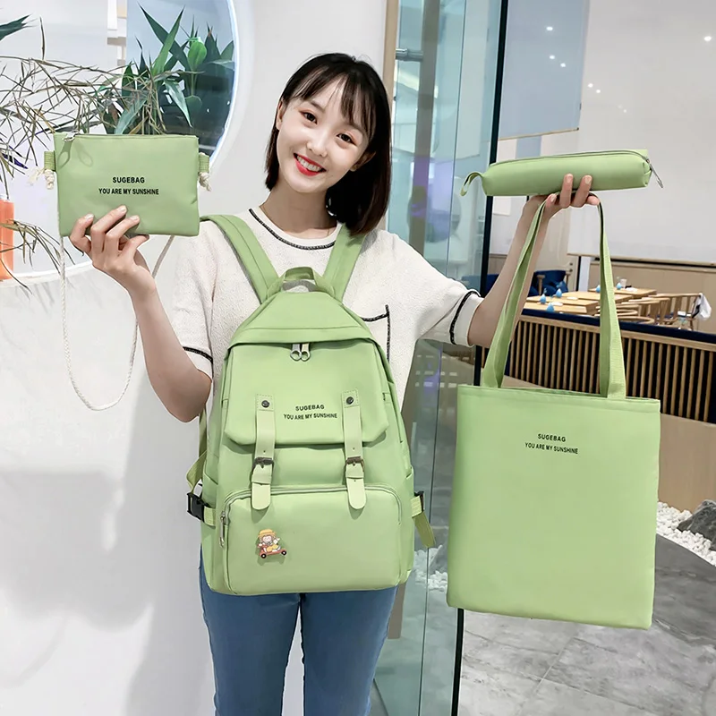 2020 New 4Pcs/set Canvas School Bag For Teenagers Girls Student High Quality Women Travel Backpacks Female Book Bags | Багаж и сумки