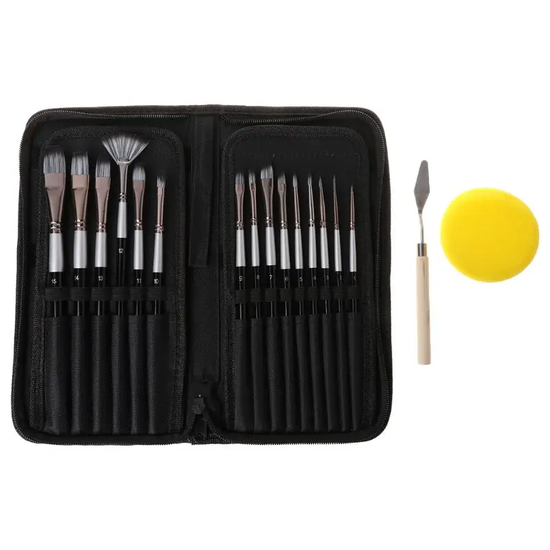 15pcs Nylon Hair Artist Paint Brushes Set Sponge with Storage Case Watercolors Acrylic Palette Knife Oil Painting Art Supplies
15pcs Nylon Hair Artist Paint Brushes Set Sponge with Storage Case Watercolors Acrylic Palette Knife Oil Painting Art Supplies