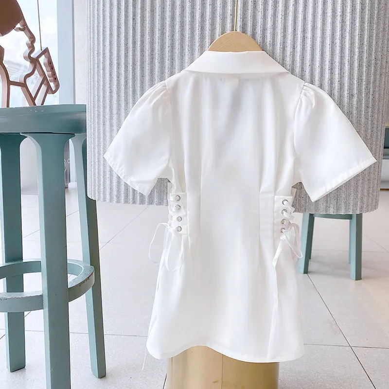 Summer 2021 New Arrivals Girls Short Sleeve Turn-down Collar Double Breasted Girdle Waist White Pink Solid Suit Dress 18M-6T
Summer 2021 New Arrivals Girls Short Sleeve Turn-down Collar Double Breasted Girdle Waist White Pink Solid Suit Dress 18M-6T
