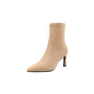 2020 Autumn / Winter New Skinny Stiletto Elastic Boots Women's Flock Pointed Toe Socks Single Slip-On high Heel Short Boots
2020 Autumn / Winter New Skinny Stiletto Elastic Boots Women's Flock Pointed Toe Socks Single Slip-On high Heel Short Boots